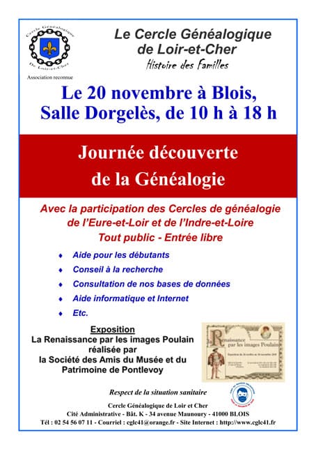 20 novembre 2021 - Journée de la Généalogie à Blois