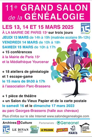 13, 14 et 15 mars 2025 - 11e Grand Salon de la Généalogie - Mairie du XVe