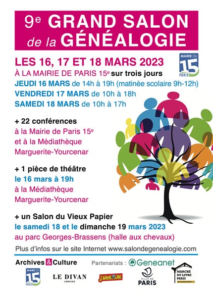 16, 17 et 18 mars 2023 - 9e Grand Salon de la Généalogie - Mairie du