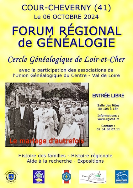 6 octobre 2024 Cour-Cheverny - Forum régional de Généalogie