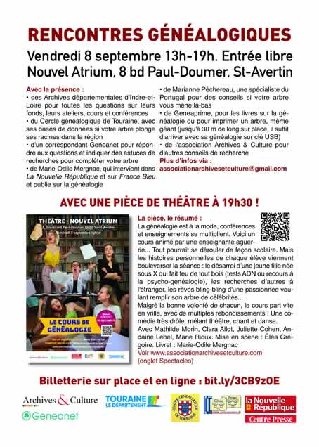 8 septembre 2023 - Atrium Saint-Avertin - Rencontres de Généalogie et Théâtre
