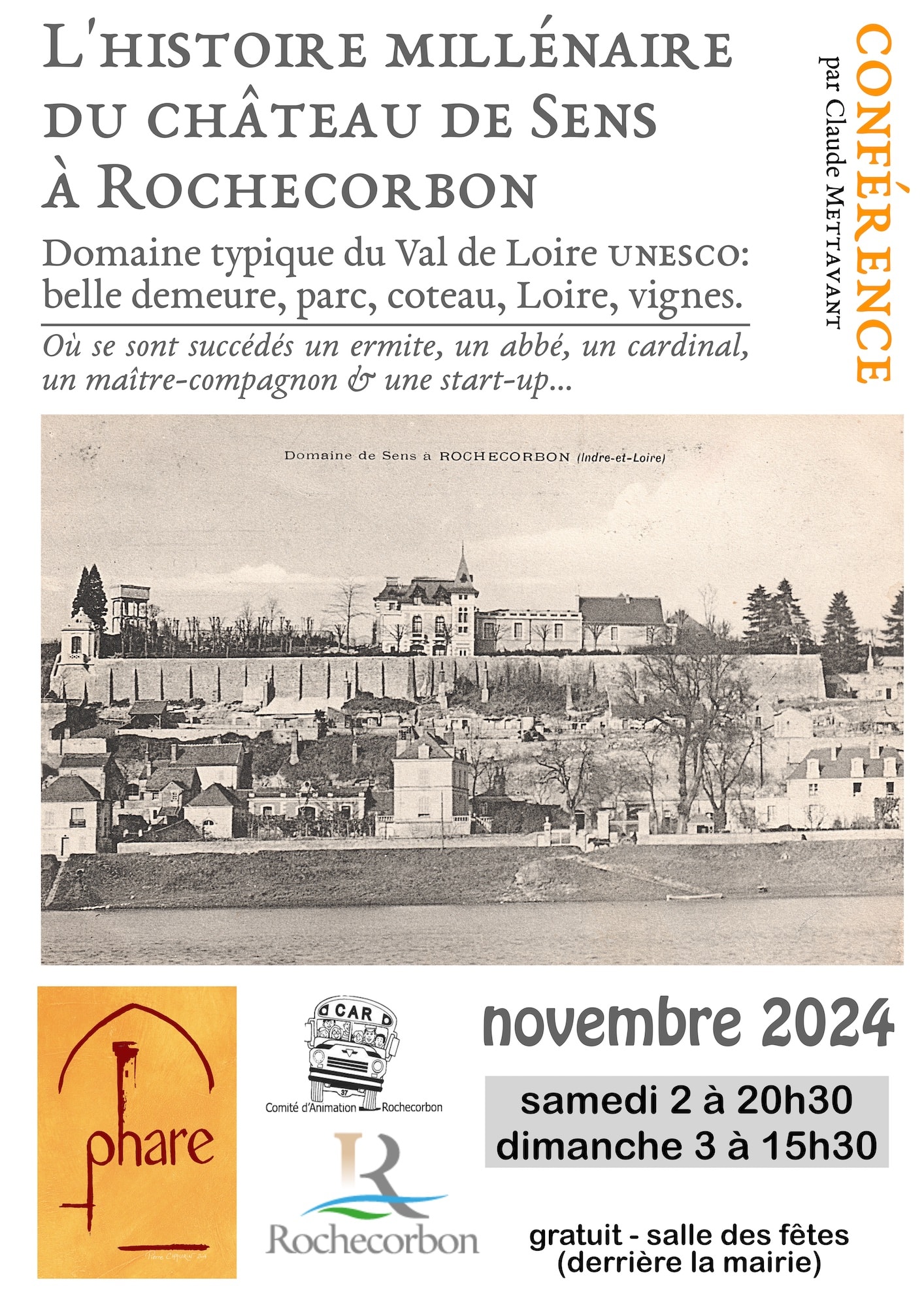 2 et 3 novembre 2024 - Rochecorbon - "Conférence : L'histoire du Château de Sens à Rochecorbon"