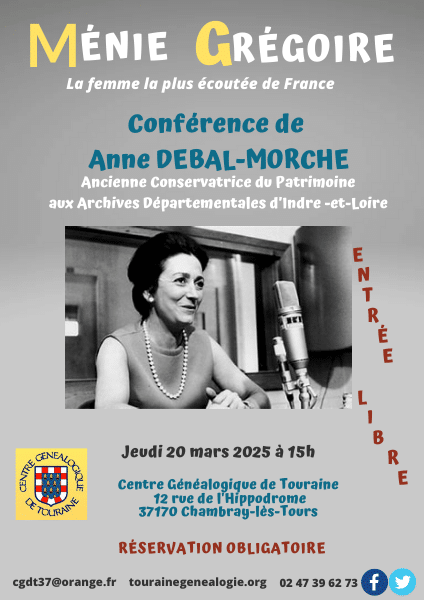 20 mars 2025 15 h - Les jeudis du CGDT - "Ménie Grégoire" conférence de Anne Debal-Morche au local et à distance