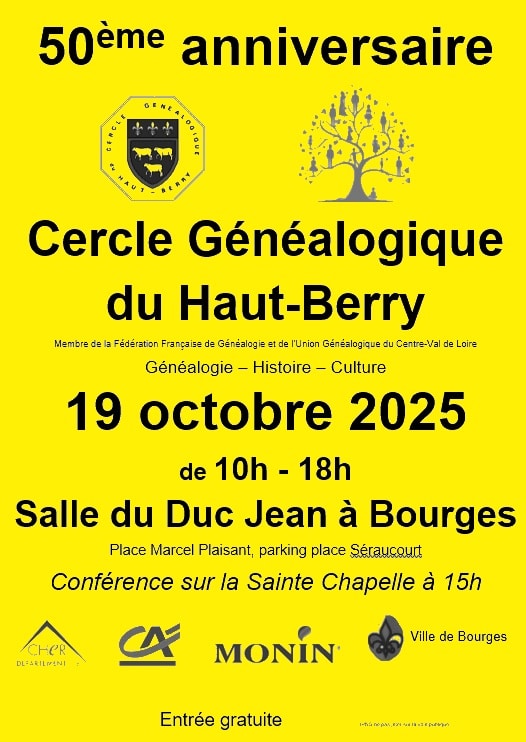 19 octobre 2025 Bourges - 50ème anniversaire du Cercle Généalogique du Haut-Berry