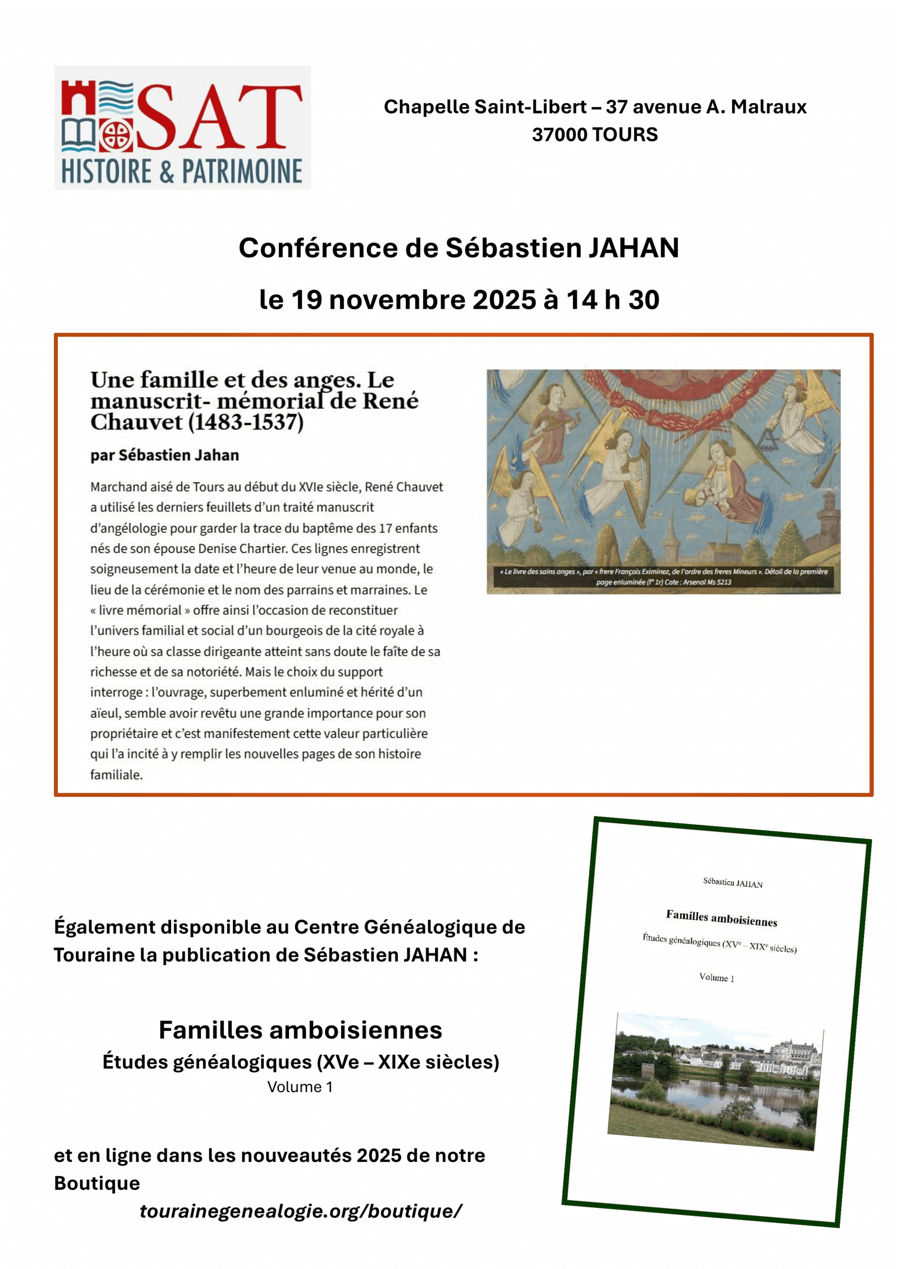 19 novembre 2025 14 h 30- - "Une famille et des anges. Le manuscrit - mémorial  de René Chauvet" conférence de Sébastien  JAHAN