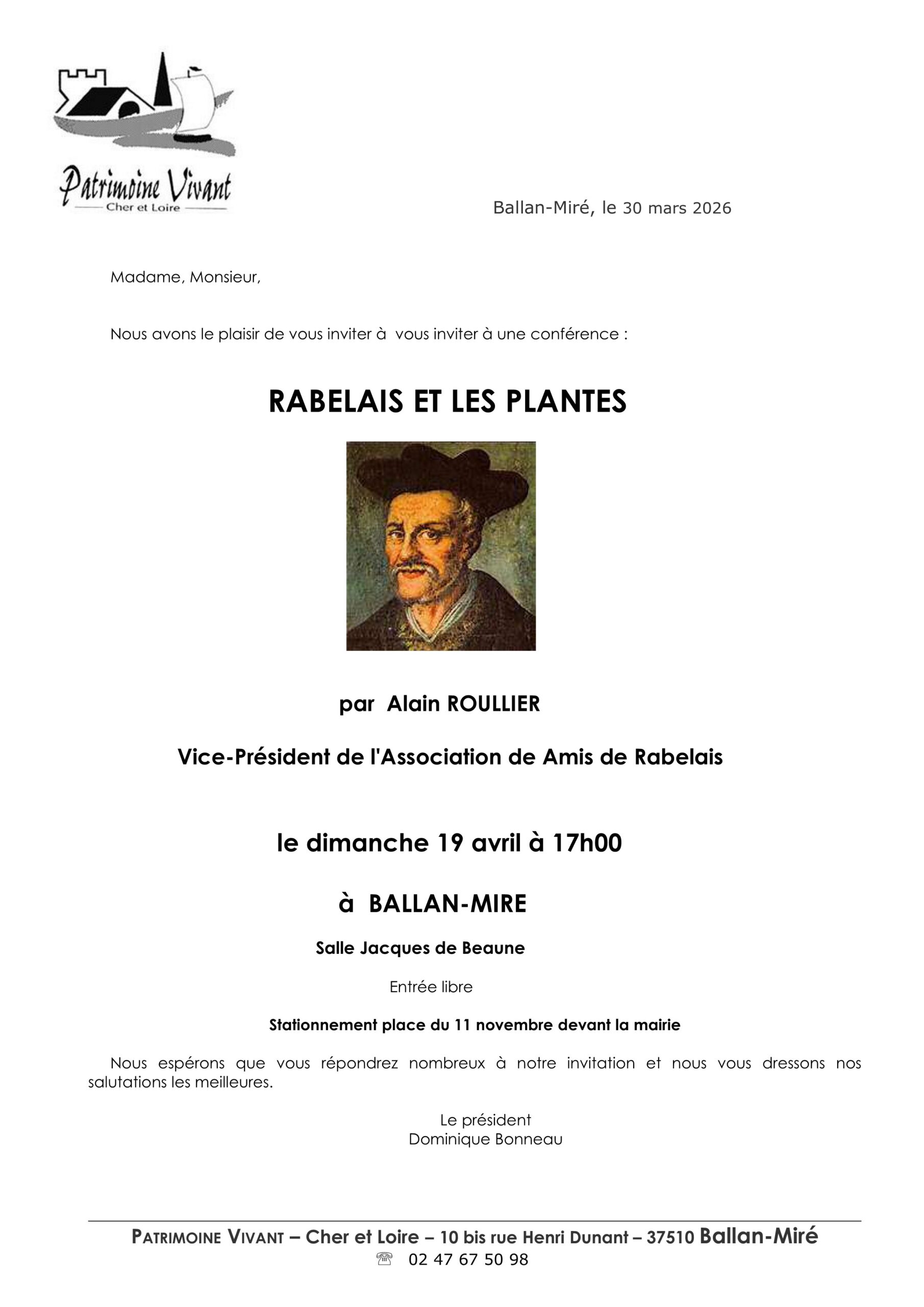 19 avril 2026 - Conférence : Rabelais et les plantes